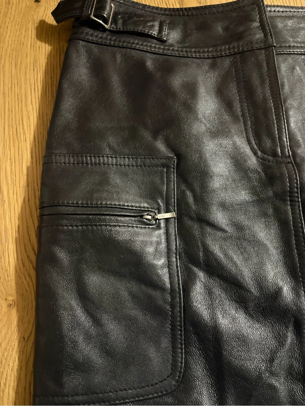 INC International Concepts Black Leather Mini Skirt with Buckle Waist